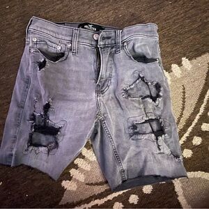 Hollister W 28 Men's Distressed Faded Black and Grey Cut-Off Shorts